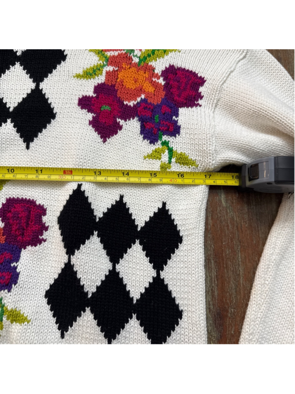 Cotton by Autumn Cashmere Floral Argyle Knit Sweater Size Small Italian Yarn - Picture 9 of 11